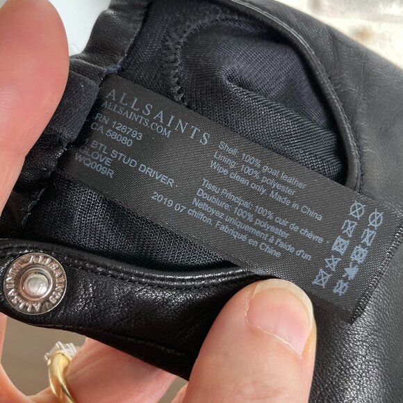 All Saints 1 BTL Stud Driver Gloves Goat Leather Silver Nail Head Studs Black S - Picture 9 of 13